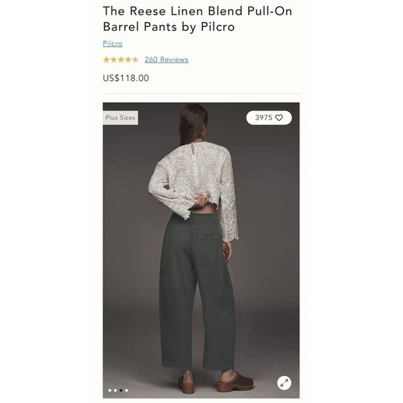 NWT Size L - The Reese Linen Blend Pull-On Barrel Pants Pilcro (NWT US$ 118) - Picture 3 of 16